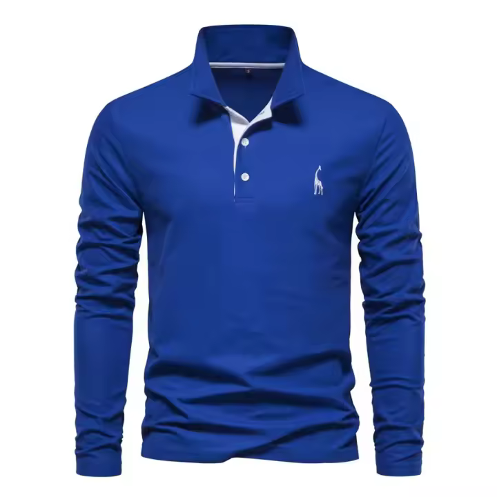 Polo casual de manga larga para hombre con cuello de primavera. - 1