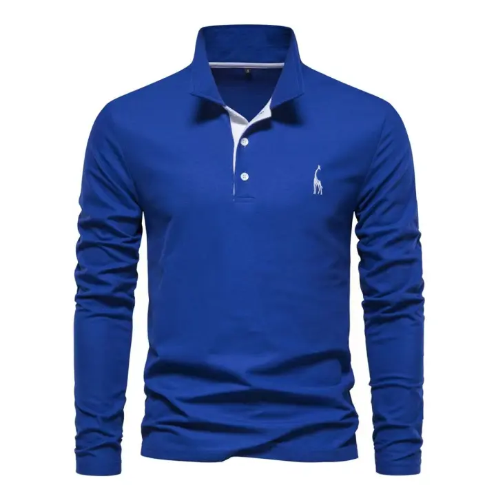 Polo casual de manga larga para hombre con cuello de primavera. - 1