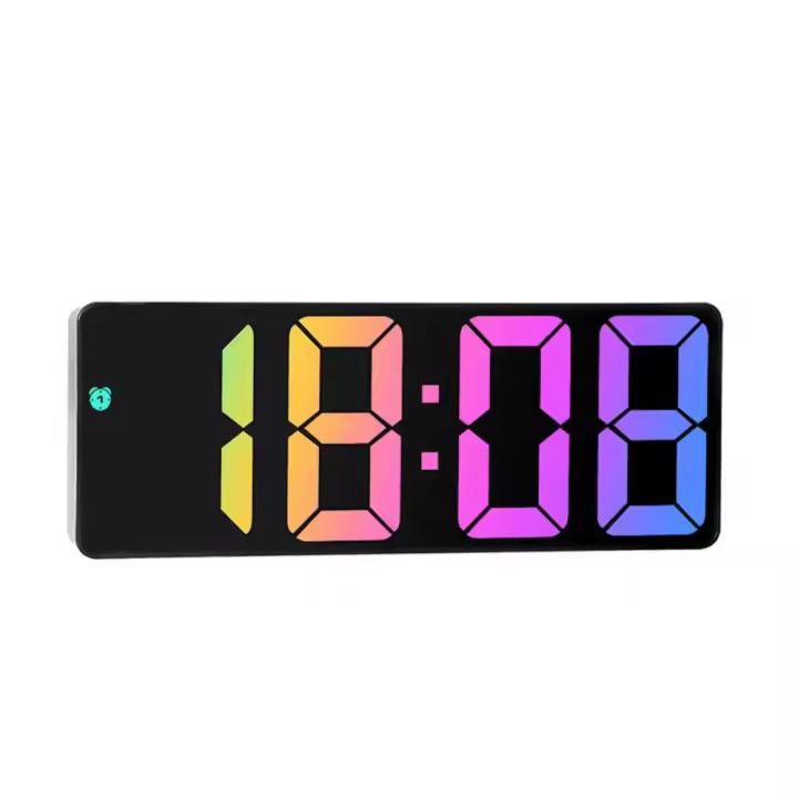 Reloj despertador digital con espejo LED, brillo ajustable 12/24 horas, pantalla grande colorida, relojes de escritorio, decoración de escritorio para dormitorio - 1