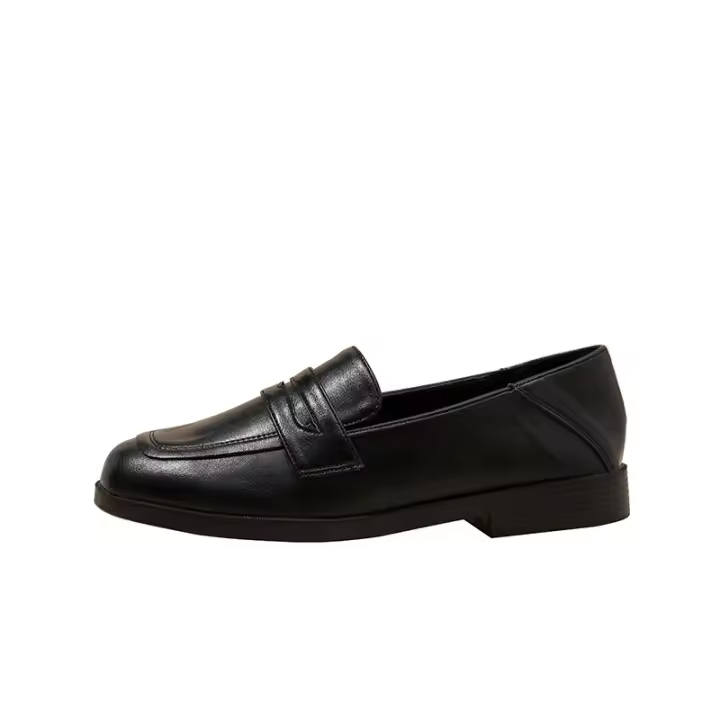 Mocasines de mujer estilo británico negro de fondo plano pequeños zapatos de cuero primavera y otoño suave cuero Doudou pequeño negro profesional zapatos de trabajo - 1