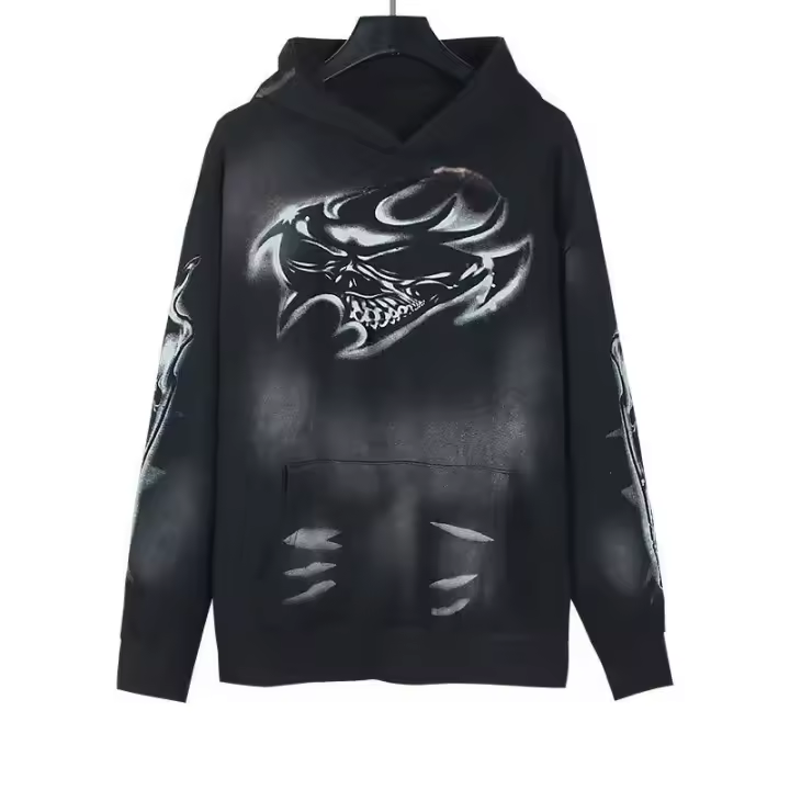 Hells Washed&Aged Sudadera con capucha de diseñador con estampado de grafiti para hombre, Top para mujer - 1