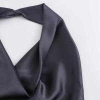 Vestido largo de satén sin mangas para mujer, casual Tre con escote grande y espalda abierta, fruncido, verano - details 19