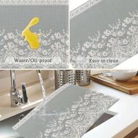 Juegos de manteles de lino con flores Ense, lavables, resistentes al calor, de 12 x 18 pulgadas, manteles individuales blancos y grises para - details 4