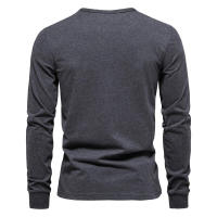 Camisa deportiva informal de Color sólido para hombre, cuello redondo, algodón puro, estampado de letras, camisa ttom de manga larga - details 6