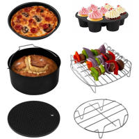Kit de accesorios para freidora de aire, molde para hornear, bandeja para Pizza, estante de acero inoxidable, alfombrilla de silicona, molde para huevos Compatible con COSORI 5.5L - details 0
