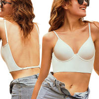Lencería Sexy sin espalda para mujer, ropa interior con escote en V profundo, sujetador de realce de corte bajo, Bralette transpirable Invisible de espalda baja - details 8