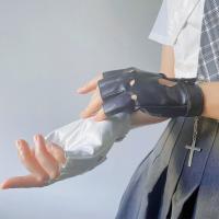 Guantes de medio Dedo de cuero PU para mujer, mitones góticos, corazón de Hip Hop, negro, blanco, hueco, Lolita JK, Anime coreano - details 1