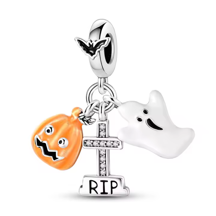 Colgante Charm Bead Plata de Ley 925 Halloween Tombstone Calabaza Fantasma Colgantes Pulsera Original para Fabricación de Joyas Regalo del Día de San Valentín - 1