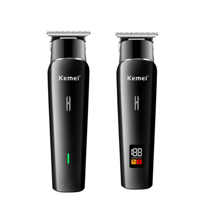 Kemei-cortadora de pelo profesional para hombre, Kit de corte de pelo con pantalla LCD, cuchilla en T, inalámbrica, recargable - 1