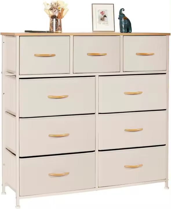 Cómoda con 9 cajones de tela, cómoda de dormitorio, mueble de almacenamiento, muebles de dormitorio, cómoda de 9 cajones, cómoda para cocina, oficina, pasillo, estilo rústico - 1
