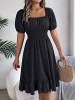Elegante Vestido de Verano 2024 para Mujeres Cuello Cuadrado Corto Mangas Cortas con Volante - details 32