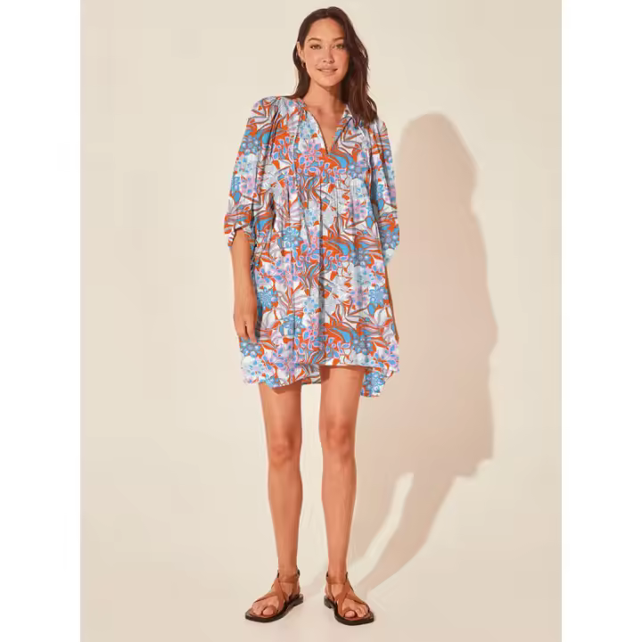 Vestido corto de vacaciones de playa de rayón informal suelto con lazo floral para mujer de moda de verano - 1