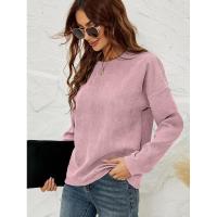 Tops de mujer, sudadera de pana para mujer, jersey de cuello redondo de Color sólido, recién llegado, coreano básico - details 14