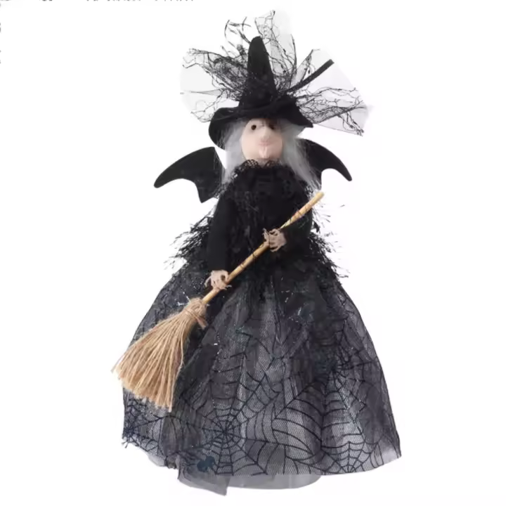Linda muñeca de bruja de Halloween de alta calidad, casa embrujada de bruja de seda, Festival de fantasma negro aterrador - 1