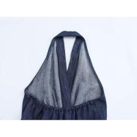 Vestido Vaquero de Estilo Europeo-Americano para Mujer Moda Sencilla con Cuello Colgante, Atado, Novedad de Verano - details 12