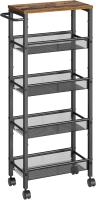 Carro de 4 Niveles, Carro Estrecho de Cocina con Ruedas, con Asa, para Espacio Reducido, 22 x 45,4 x 77 cm, para Cocina, Baño, Salón, Estudio, Marrón Rústico y Negro LRC033B01 - details 15