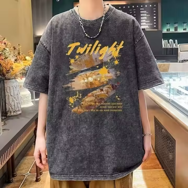 Camiseta Casual de Moda para Hombres Manga Corta, Cuello Redondo, Estampado de Dibujos Animados, Tendencia en Tallas Grandes, Algodón Desgastado - 1