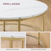Centro, Mesita de Salón, de Mármol de Imitación Redonda, Estante de Vidrio Templado, Montaje Fácil, Estilo Moderno, Blanco Mármol y Dorado Claro LCT072W59 - details 33
