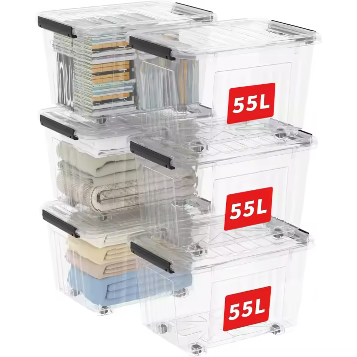 Cajas de Almacenamiento de Plástico con Ruedas 55L*6 Organizador Transparente para Oficina en Casa - 1