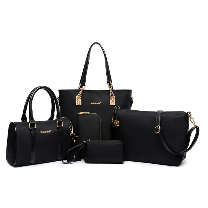 Bolsos Bandolera Mochila Totes Shoppers y bolso de hombro para mujeres Damas Juego de 6 piezas de cuero PU con diseño de nylon y poliéster - 1