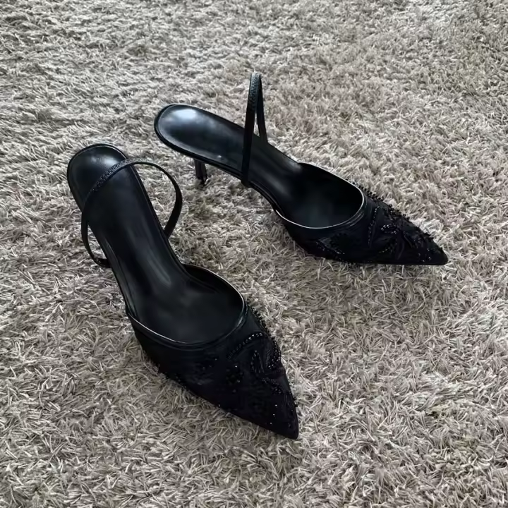 Sandalias de Tacón Alto para Mujer Bordadas y Elegantes Tacón Descubierto y Punta Estrecha - 1