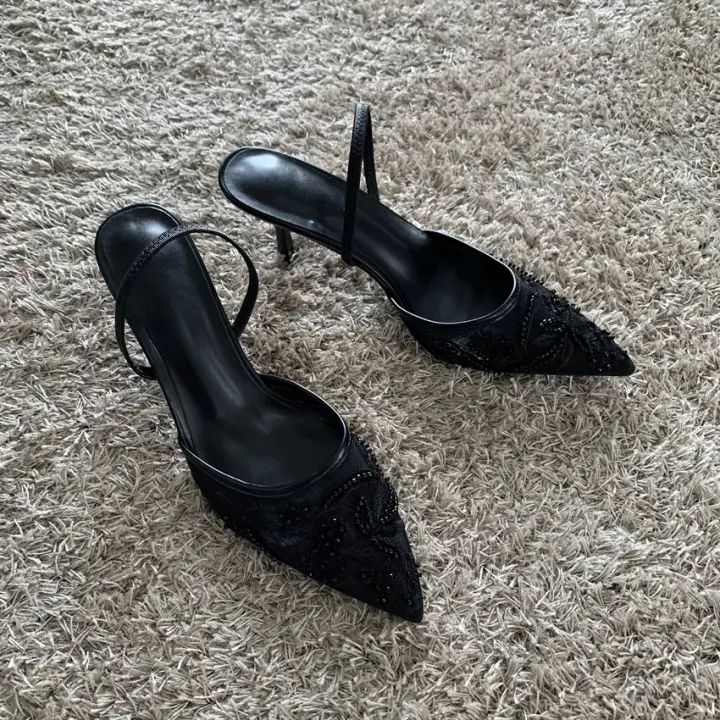 Sandalias de Tacón Alto para Mujer Bordadas y Elegantes Tacón Descubierto y Punta Estrecha - 1