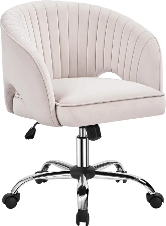 Silla de Oficina de Piel Sintética Rudas Giratorias de 360° Ajustable en Altura Tapizada Blanca - 1