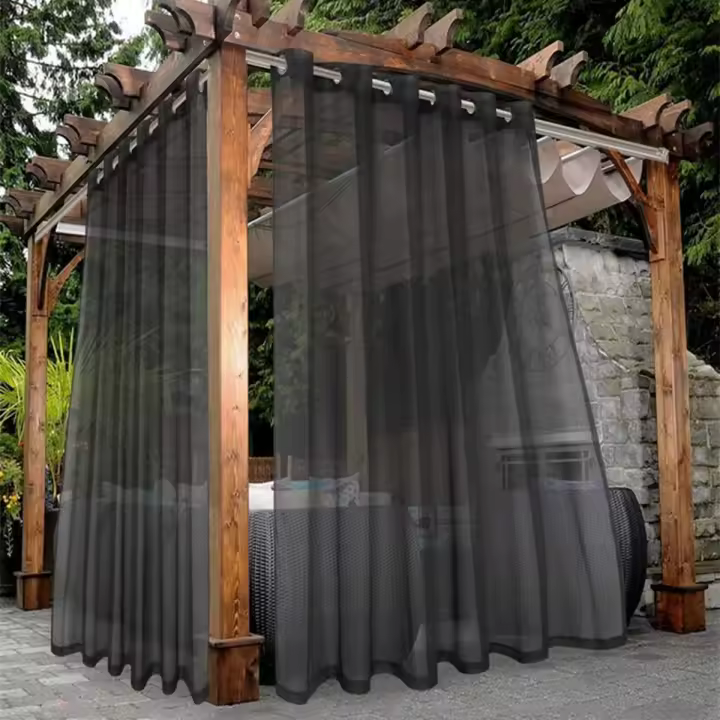 Cortina Transparente Impermeable Para Exteriores 1Pc/2Pcs Color Negro Blanco Gris Hecha De Poliéster 100% Translúcida - 1