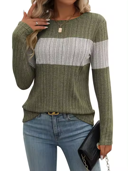 2025 Camiseta de Manga Larga para Mujer, Moda Otoño Invierno, Top de Cuello Redondo, Ropa Popular Coreana para Mujeres - 1