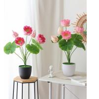 Flor de loto Artificial de 57CM, flor de loto de seda elegante realista, decoración de arreglo floral de plástico DIY - details 8