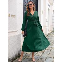 Elegante Vestido Largo Plisado de Color Sólido para Mujer Moda Otoño Primavera 2025 - details 9