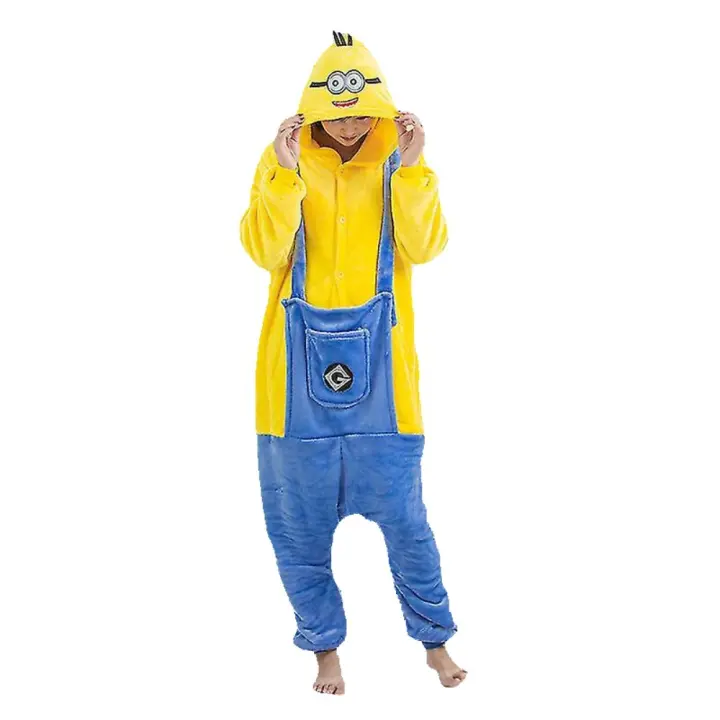 Pijama de Una Pieza de Minions de Dibujos Animados Disfraz de Juego de Rol Unisex para Adultos y Niños Ropa de Casa de Franela de Animales - 1