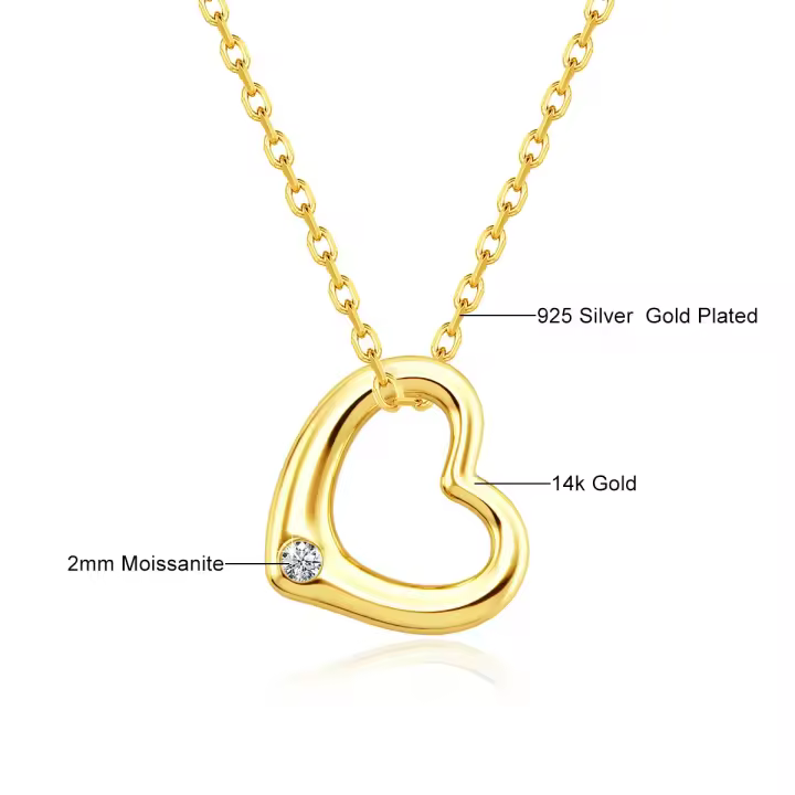 Collar con Colgante de Corazón de Oro 14k Joyería de Amor en Oro Real AU585 para Mujeres - 1