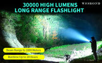Linterna LED WSSBOND Recargable por USB 30000 Lúmenes Alta Potencia con Pantalla de Energía 1800 Metros de Rayo Largo Impermeable para Camping Senderismo - details 1
