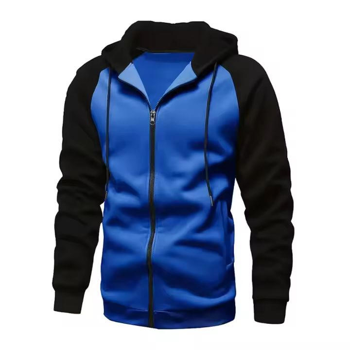 Sudadera De Capucha Para Hombre Con Cierre De Cremallera Y Bloque De Colores Estilo Casual Duradero Manga Larga Suéter De Algodón Para Otoño E Invierno - 1