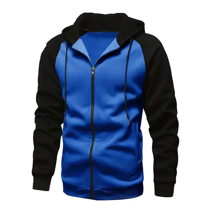 Sudadera De Capucha Para Hombre Con Cierre De Cremallera Y Bloque De Colores Estilo Casual Duradero Manga Larga Suéter De Algodón Para Otoño E Invierno - 1