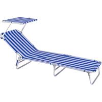 Silla de Playa Tumbona con Parasol Rebanable de 3 Posiciones Convertible en Cama Verde Aguamarina de Aluminio y Textileno Tamaño 190x58x25 cm - details 7