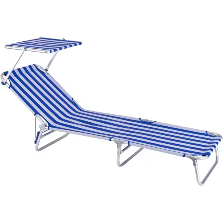 Silla de Playa Tumbona con Parasol Rebanable de 3 Posiciones Convertible en Cama Verde Aguamarina de Aluminio y Textileno Tamaño 190x58x25 cm - 1