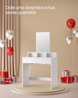 Tocador con Espejo Grande, tocador, 2 cajones, 3 Compartimentos Abiertos, tocador, Moderno, Blanco - details 31