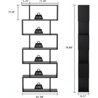 Estantería geométrica, estantería en forma de S, estantería de 6 niveles para dormitorio, estantería decorativa de madera moderna, estantería alta para oficina en casa, color negro - details 11
