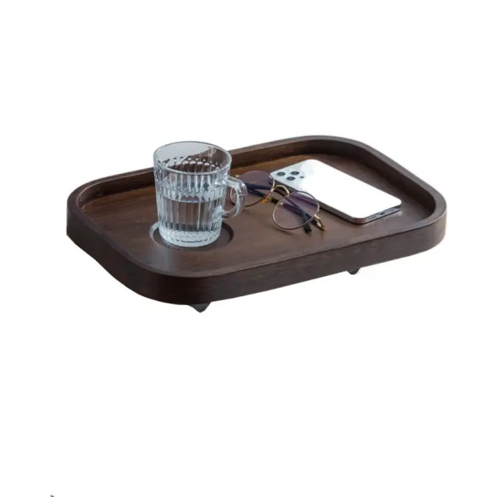 Abrazadera en estante de cabecera de bambú, mesa auxiliar pequeña ajustable antideslizante, borde elevado con portavasos, bandeja lateral para bañera - 1