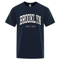 Camiseta holgada informal con letras de Brooklyn de Nueva York para hombre, Top 100% algodón, camiseta de Hip Hop de moda transpirable - details 10