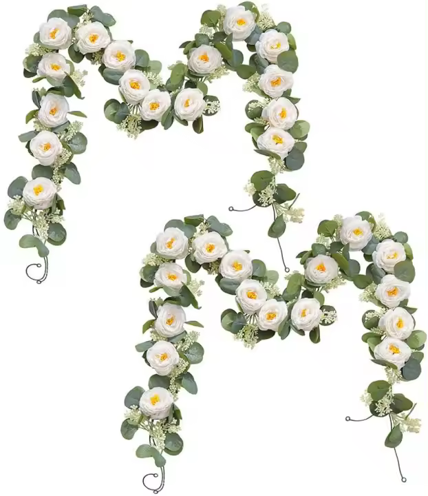 Flores Artificiales Surakey Eucalyptus con Vid Flores de Seda de Fruta Moldeado en Cera 200cm - 1