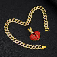 Cadena De Miami Iced out 15mm Con Colgante De Corazón Rojo De Hip Hop Joyería De Aleación Y Rhinestone Para Hombres - details 3