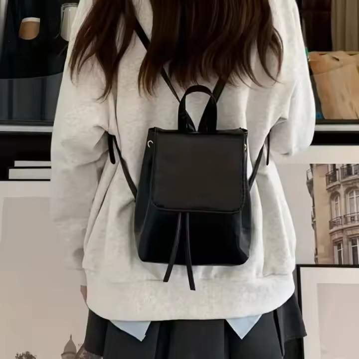 Mochila Mini con Hebilla y Cordón Bolso Escolar de Cuero PU para Mujer - 1