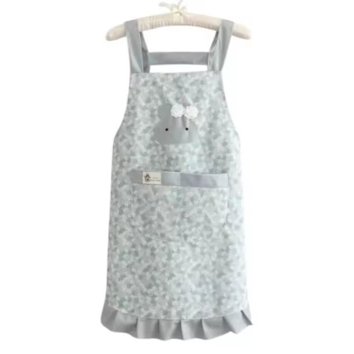 Delantal de cocina con estampado de conejo, uniforme de restaurante a prueba de manchas de estilo Floral con bolsillo grande, delantal de trabajo doméstico transpirable - 1