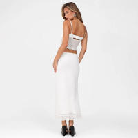 BUNO-Conjunto de 2 piezas de encaje de gato extraño para mujer, camisola de retazos de líneas oscuras con flores de Jacquard y parte inferior de encaje de pierna recta, traje a juego - details 11