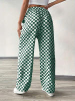 Primavera verano nuevo tablero tablero recto pierna ancha pantalón poliéster mujer - details 2