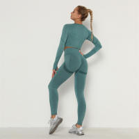 conjunto de yoga para mujer sin costuras ropa deportiva de gimnasio con manga larga sujetador de alto cinturón leggings de gimnasio traje deportivo - details 27