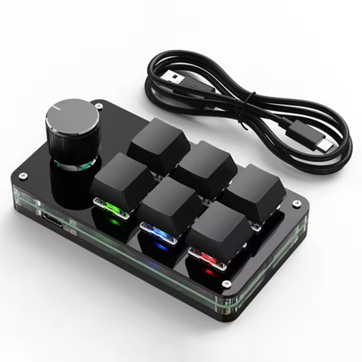 Teclado de perilla personalizada Macro de programación, Mini Botón de pasta de copia de 6 teclas, teclado de juegos Photoshop, RGB, con cable de 6 teclas - 1